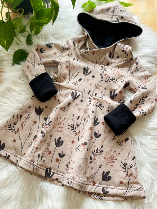 Grow With Me Hooded Dress - Neutral Floral