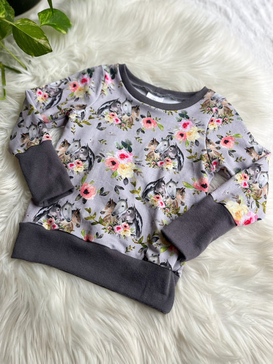 Grow With Me Pullover - Floral Horses