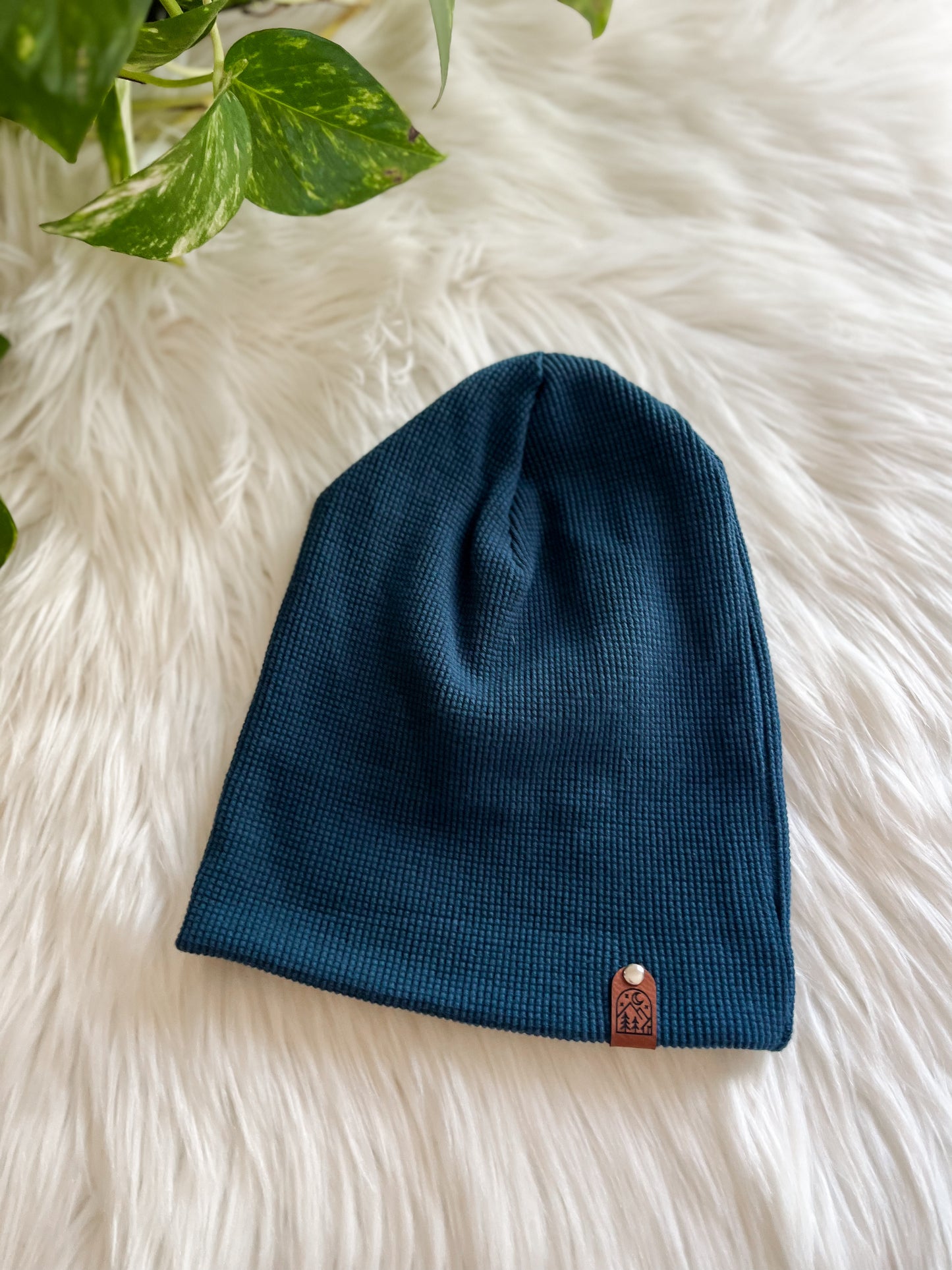 Slouchy Beanie - Navy Waffle