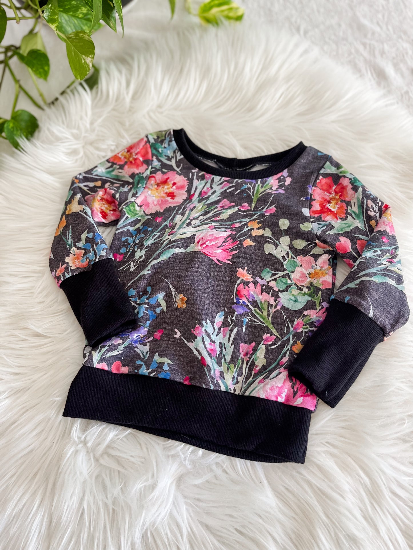 Grow With Me Pullover - Black Floral Garden Strokes