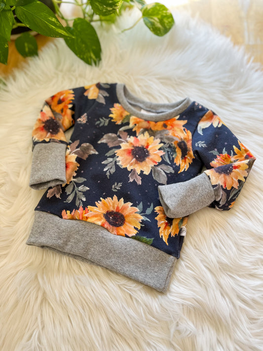 Grow With Me Pullover - Navy Sunflowers