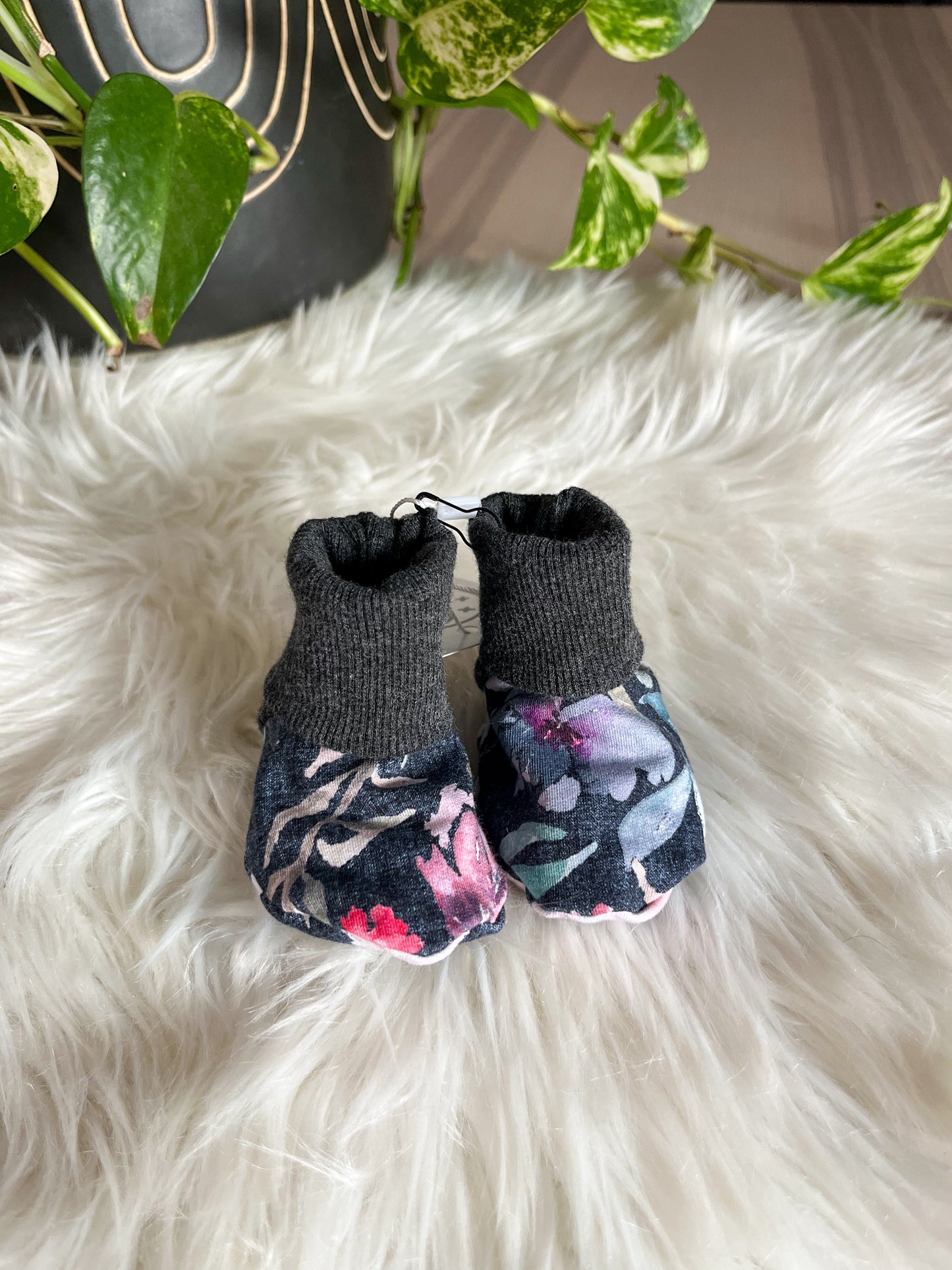 Baby Booties - Navy Moody Floral