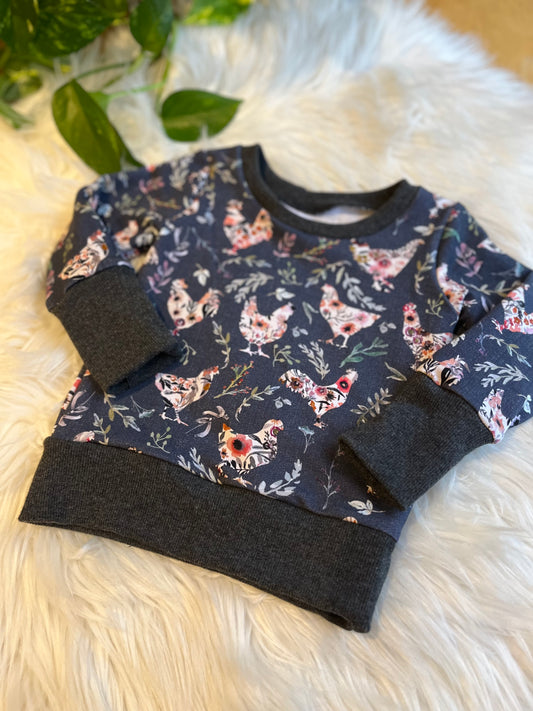 Grow With Me Pullover - Floral Chickens