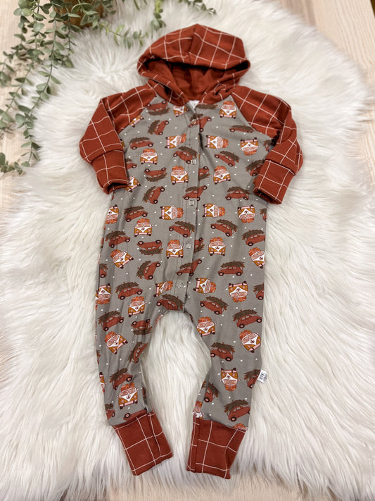 Hooded Raglan Romper - Christmas Camper Vans