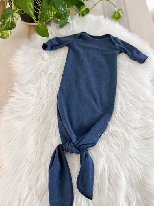 Knotted Baby Gown - Heathered Navy